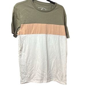 Free Planet Olive, Tan, and White Block Tee